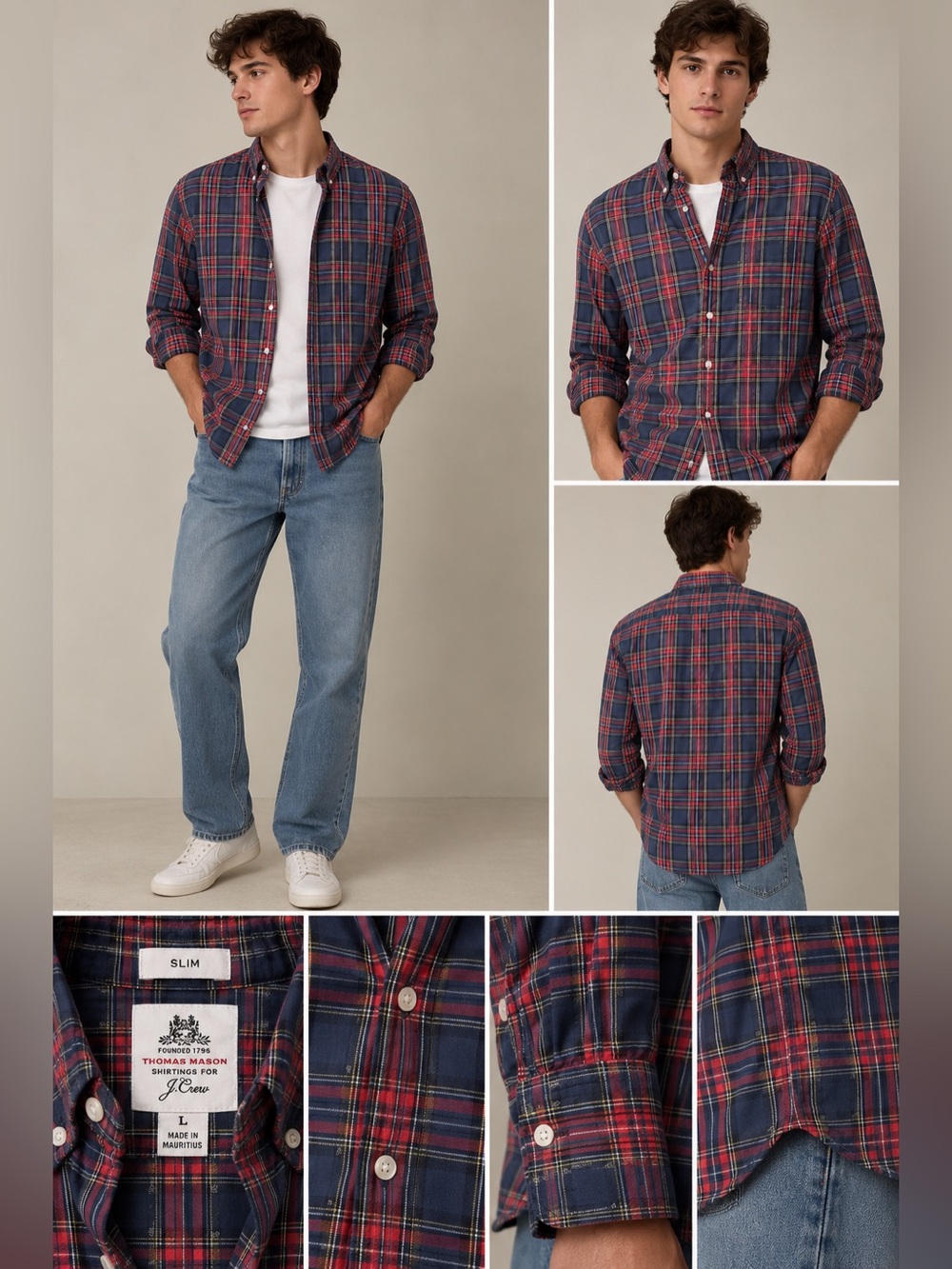 J.Crew Men’s Thomas Mason Plaid Button Front Classic Shirt Red Blue Size Large